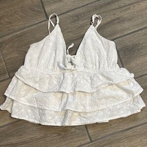 Hollister White Eyelet Layered Blouse with Spaghetti Straps. Size Medium